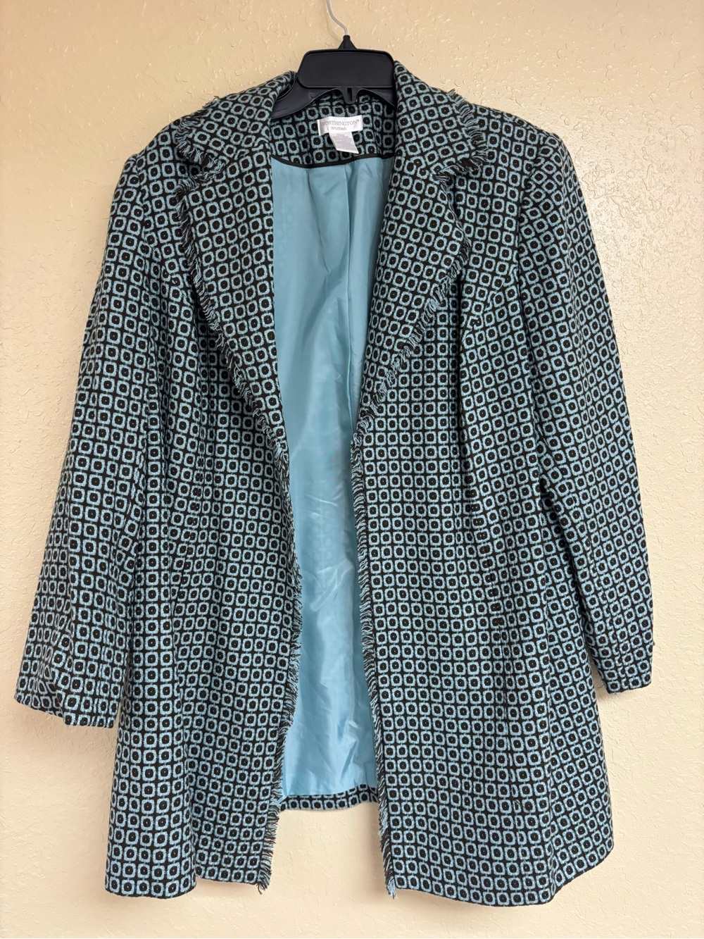 Worthington Teal and Black Geometric Blazer Coat